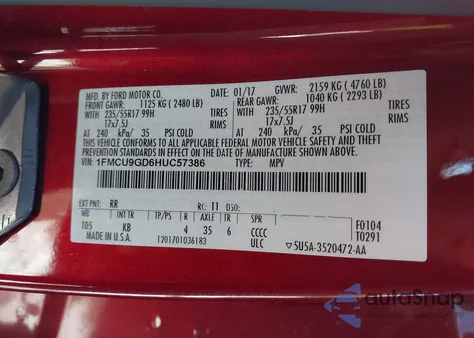 2017 Ford Escape Se z USA, uszkodzony, nr VIN 1FMCU9GD6HUC57386